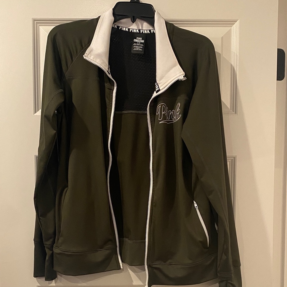 PINK Victoria's Secret Dark Green Bomber Jacket